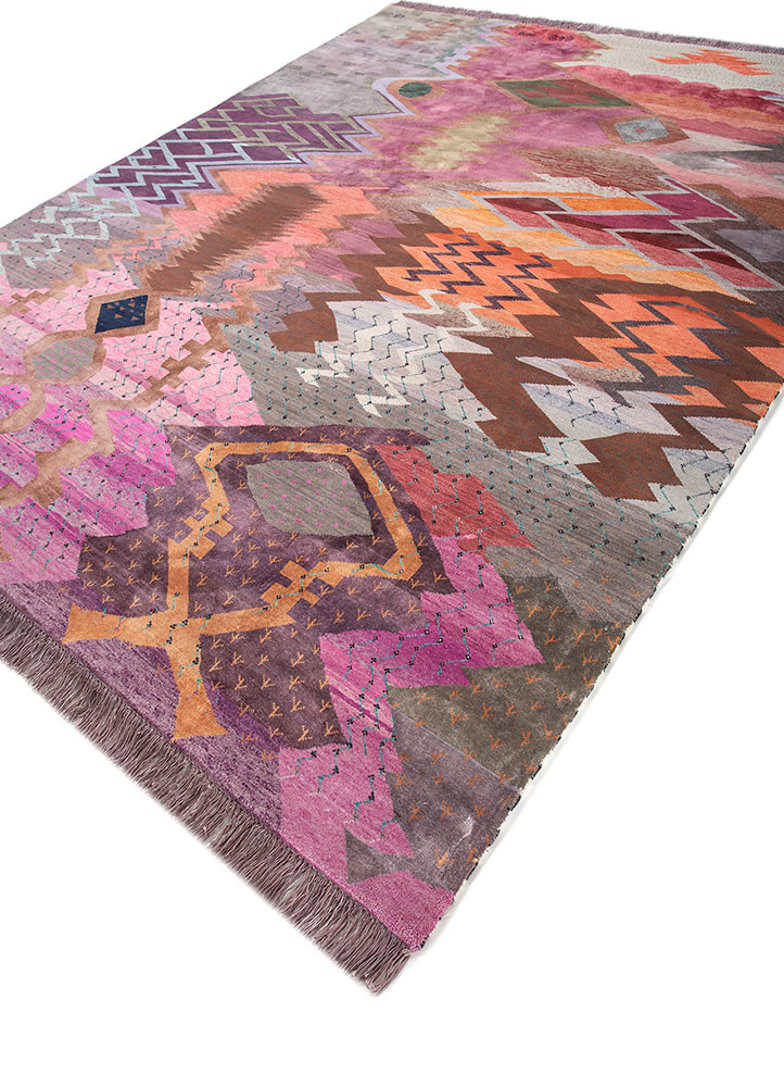 freedom manchaha pink and purple wool and bamboo silk hand knotted Rug - FoldShot freedom manchaha pink and purple wool and bamboo silk hand knotted Rug - FoldShot