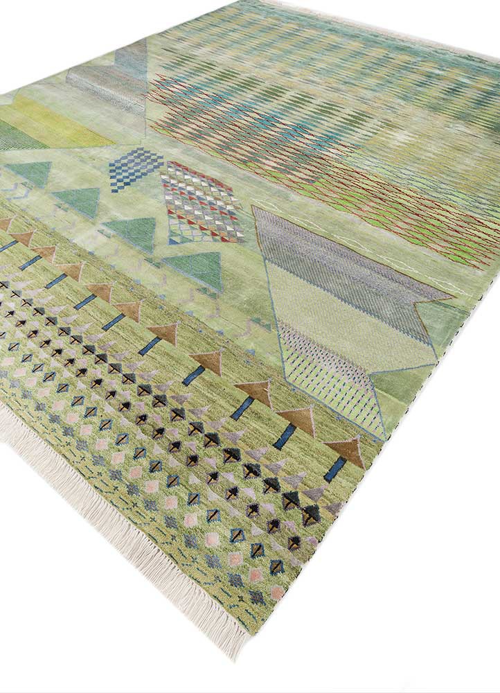 freedom manchaha green wool and bamboo silk hand knotted Rug - FoldShot