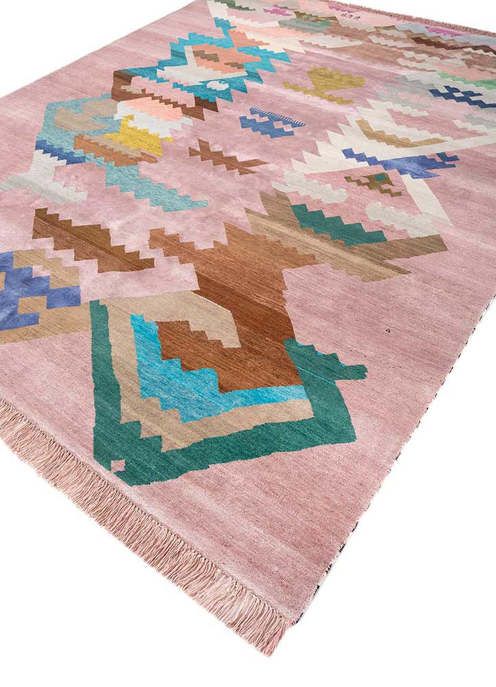 freedom manchaha pink and purple wool and bamboo silk hand knotted Rug - FoldShot