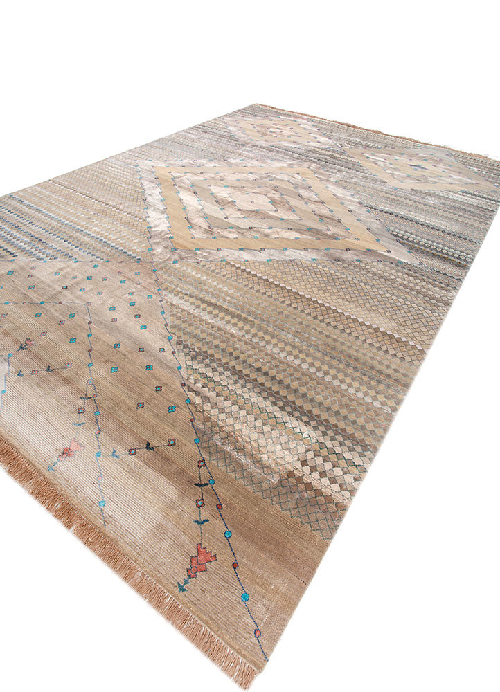 freedom manchaha beige and brown wool and bamboo silk hand knotted Rug - FoldShot