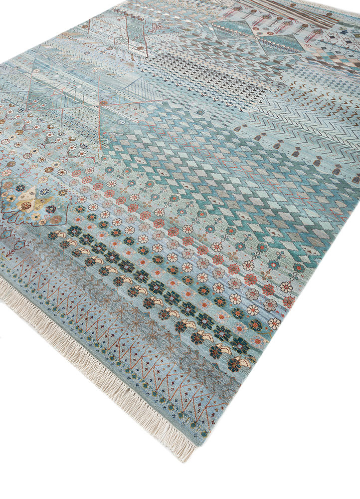 freedom manchaha blue wool and bamboo silk hand knotted Rug - FoldShot freedom manchaha blue wool and bamboo silk hand knotted Rug - FoldShot