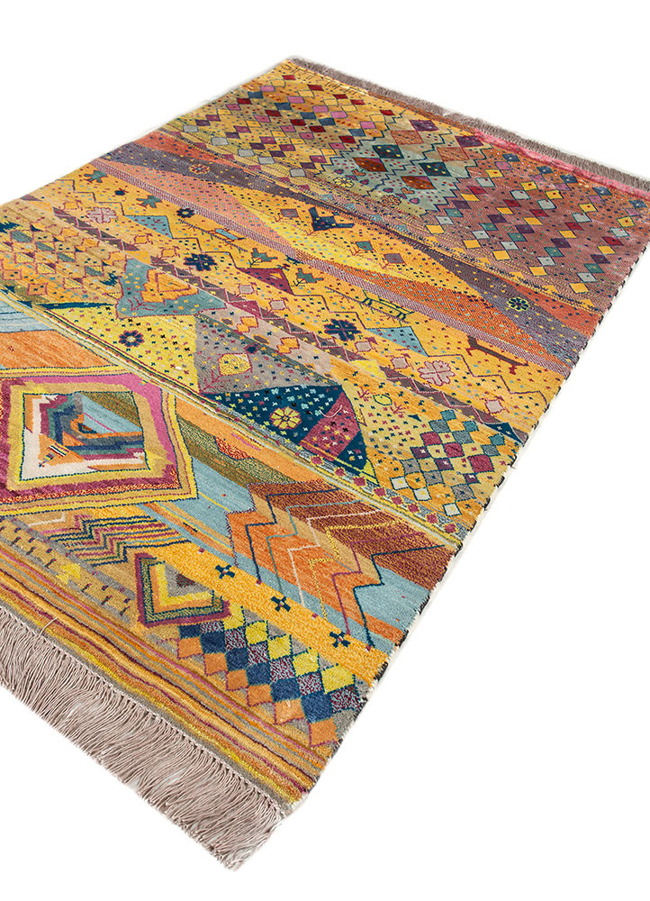 freedom manchaha gold wool and bamboo silk hand knotted Rug - FoldShot