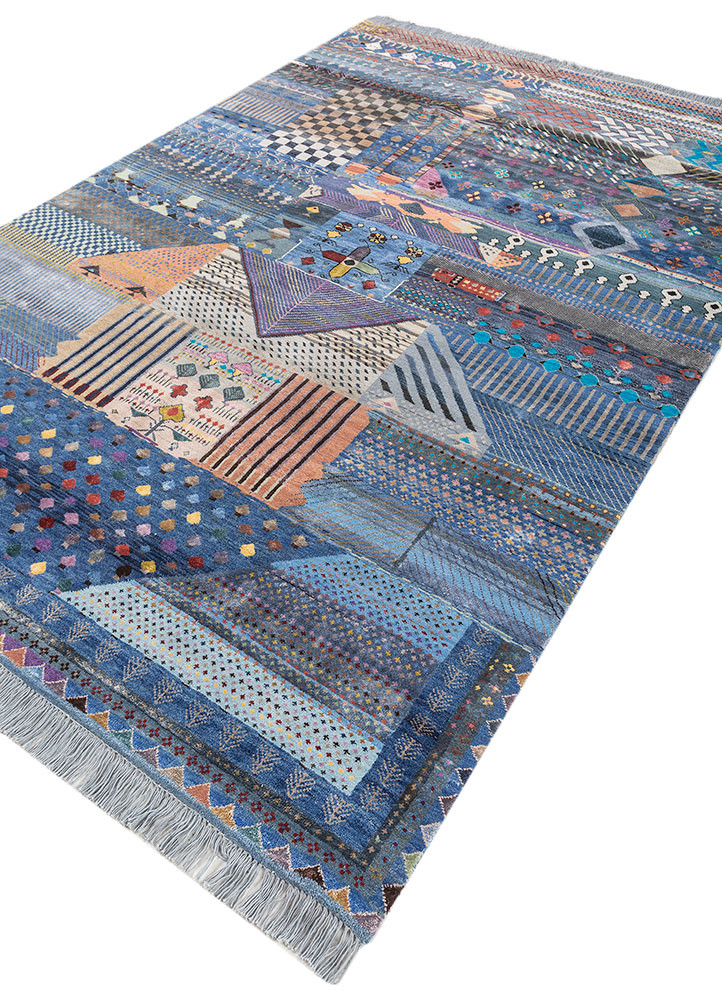 freedom manchaha blue wool and bamboo silk hand knotted Rug - FoldShot freedom manchaha blue wool and bamboo silk hand knotted Rug - FoldShot