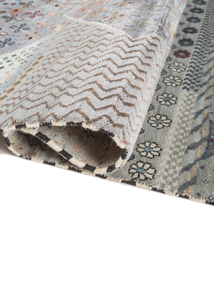 freedom manchaha blue wool and bamboo silk hand knotted Rug - FoldShot freedom manchaha blue wool and bamboo silk hand knotted Rug - FoldShot