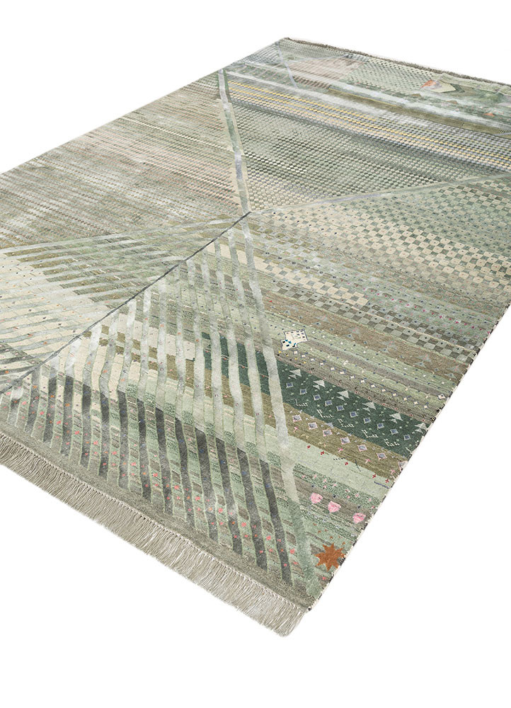 freedom manchaha green wool and bamboo silk hand knotted Rug - FoldShot