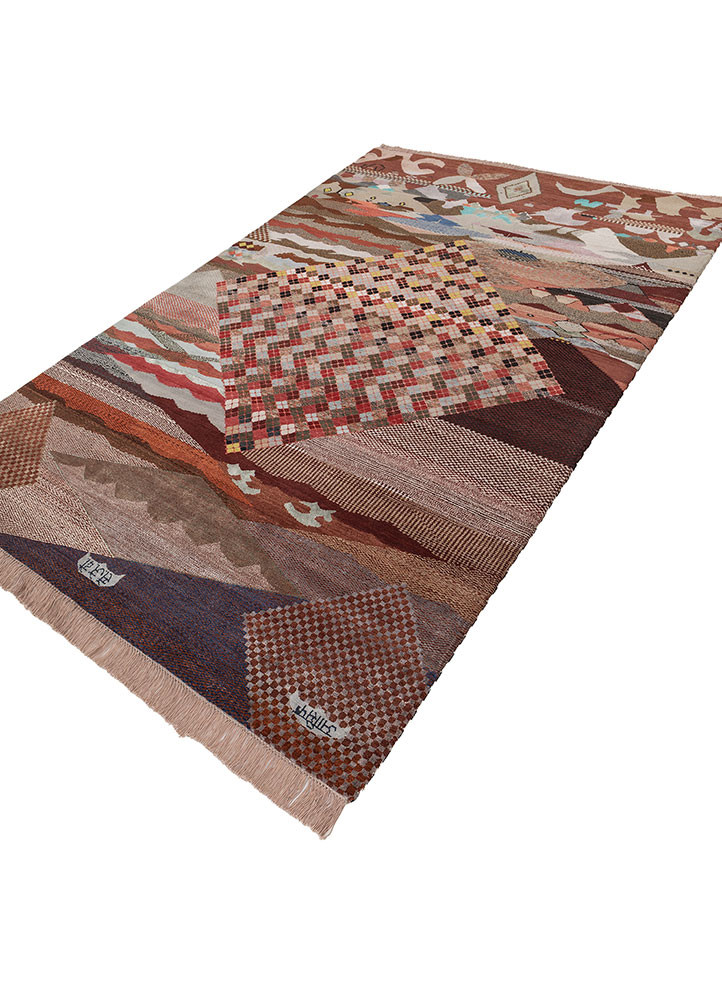 freedom manchaha red and orange wool and bamboo silk hand knotted Rug - FoldShot