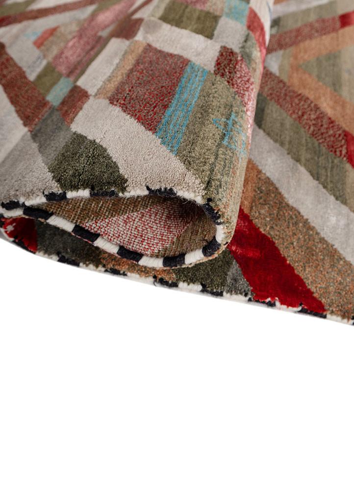 freedom manchaha red and orange wool and bamboo silk hand knotted Rug - FoldShot