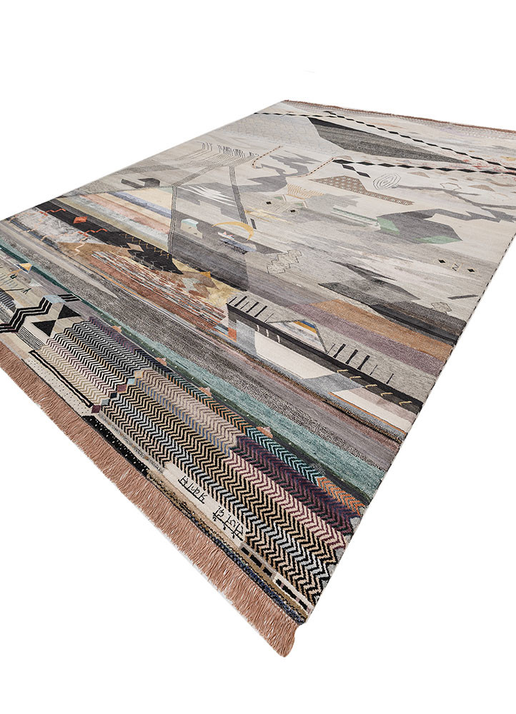 freedom manchaha grey and black wool and bamboo silk hand knotted Rug - FoldShot