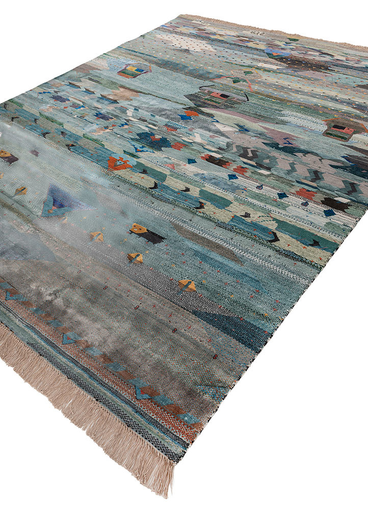 freedom manchaha blue wool and bamboo silk hand knotted Rug - FoldShot freedom manchaha blue wool and bamboo silk hand knotted Rug - FoldShot