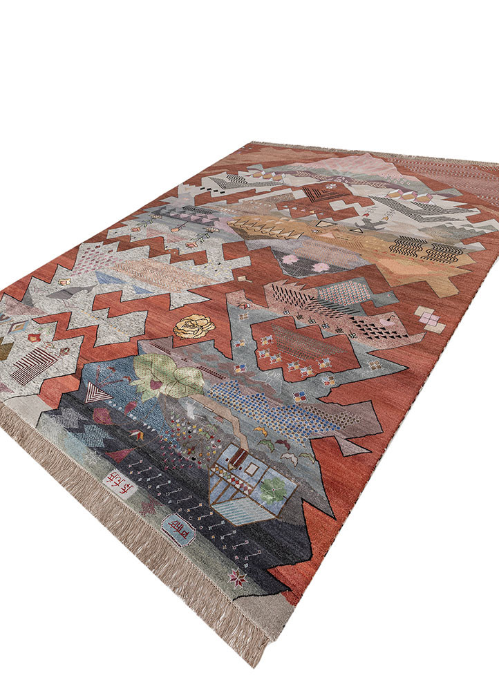 freedom manchaha red and orange wool and bamboo silk hand knotted Rug - FoldShot freedom manchaha red and orange wool and bamboo silk hand knotted Rug - FoldShot