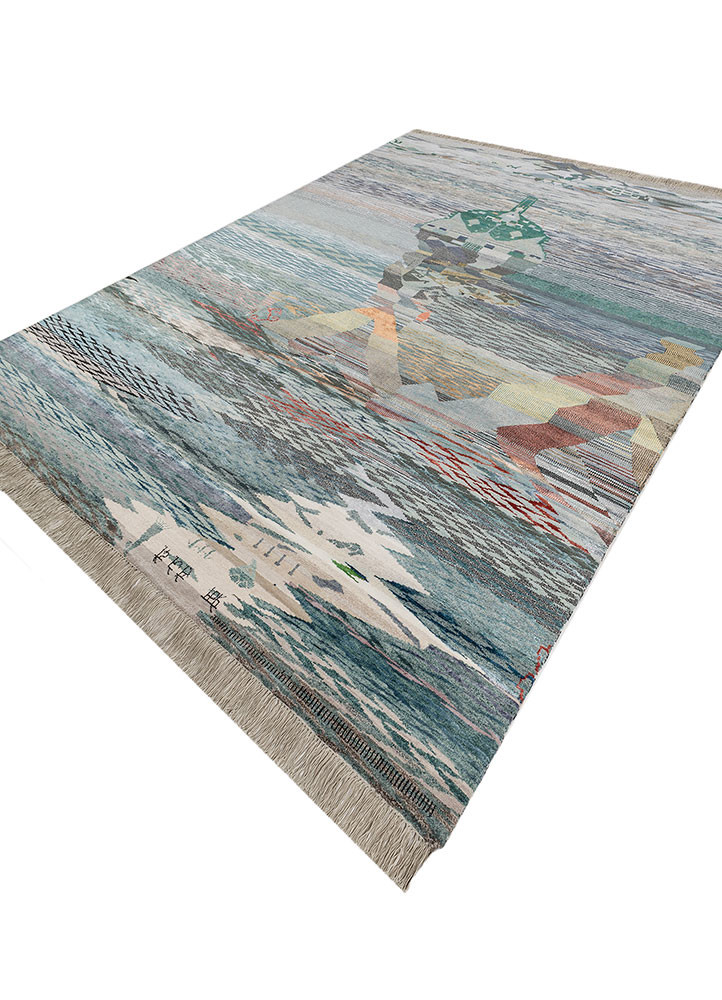 freedom manchaha blue wool and bamboo silk hand knotted Rug - FoldShot