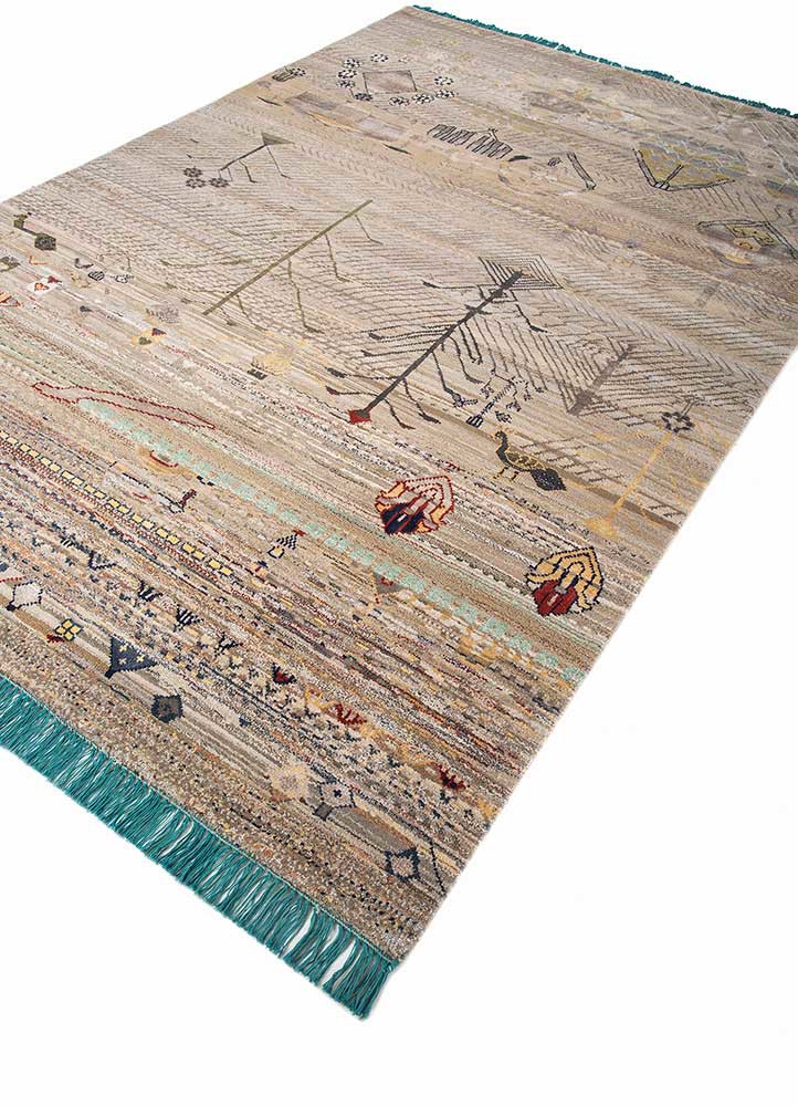 manchaha beige and brown wool and bamboo silk hand knotted Rug - FoldShot