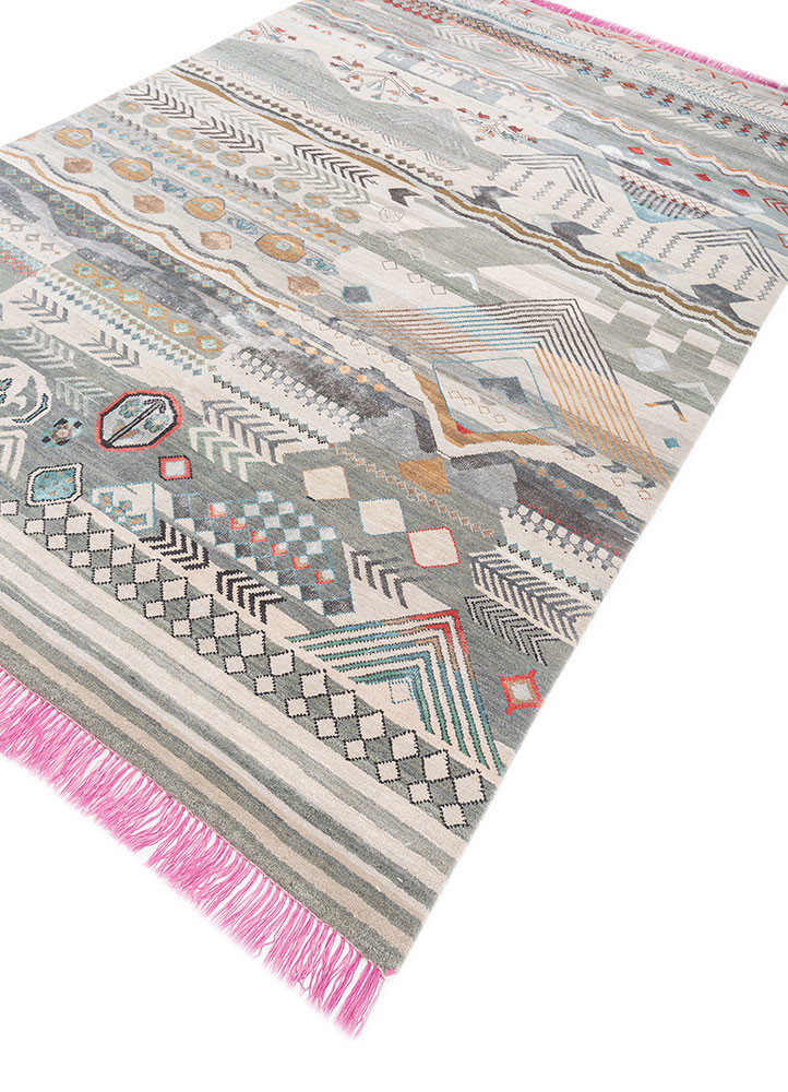 manchaha blue wool and bamboo silk hand knotted Rug - FoldShot