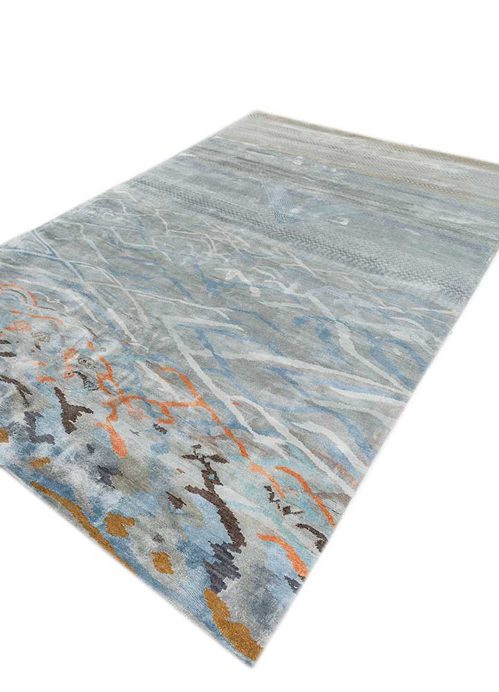 manchaha blue bamboo silk hand knotted Rug - FoldShot manchaha blue bamboo silk hand knotted Rug - FoldShot