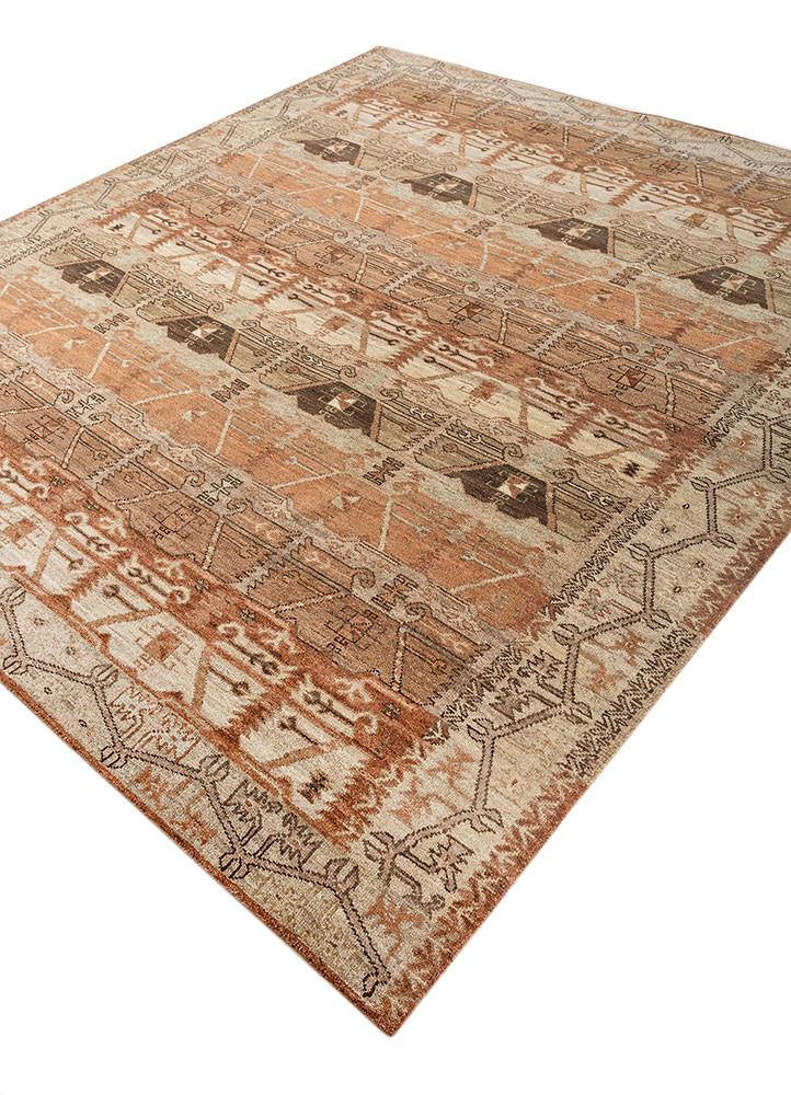 erbe beige and brown wool hand knotted Rug - FoldShot erbe beige and brown wool hand knotted Rug - FoldShot