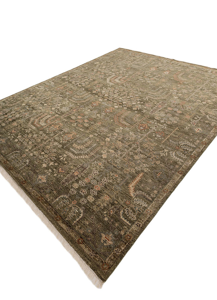 erbe green wool hand knotted Rug - FoldShot erbe green wool hand knotted Rug - FoldShot