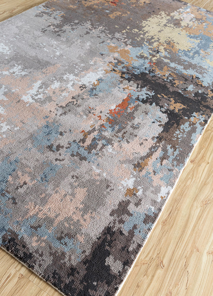 uvenuti grey and black polyester hand knotted Rug - FoldShot uvenuti grey and black polyester hand knotted Rug - FoldShot
