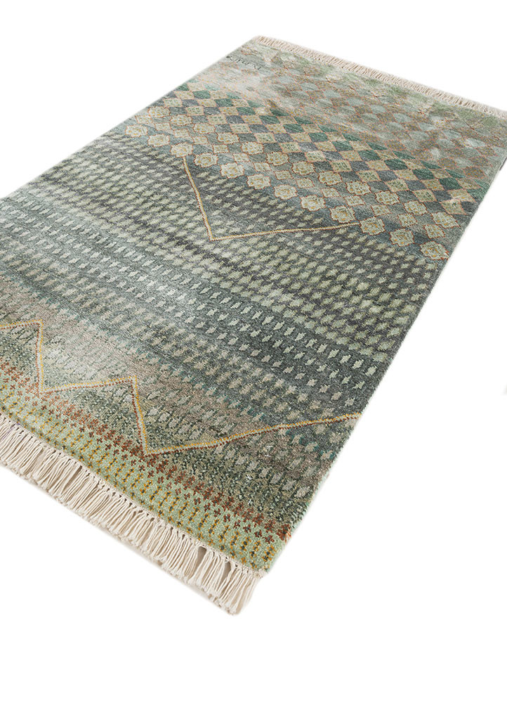 manchaha green silk hand knotted Rug - FoldShot manchaha green silk hand knotted Rug - FoldShot
