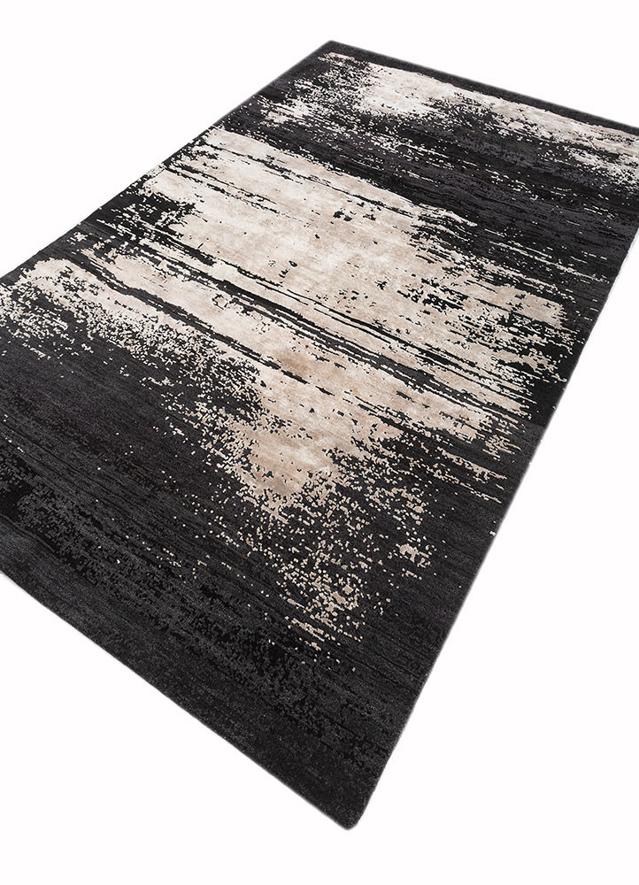 entropy grey and black wool and bamboo silk hand knotted Rug - FoldShot entropy grey and black wool and bamboo silk hand knotted Rug - FoldShot
