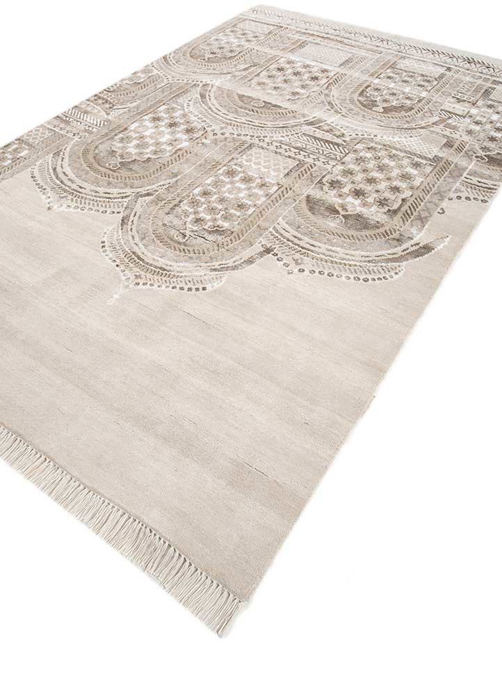 khidki ivory wool and bamboo silk hand knotted Rug - FoldShot khidki ivory wool and bamboo silk hand knotted Rug - FoldShot
