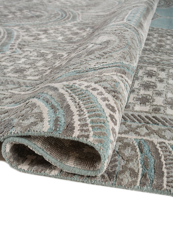 khidki blue wool and bamboo silk hand knotted Rug - FoldShot