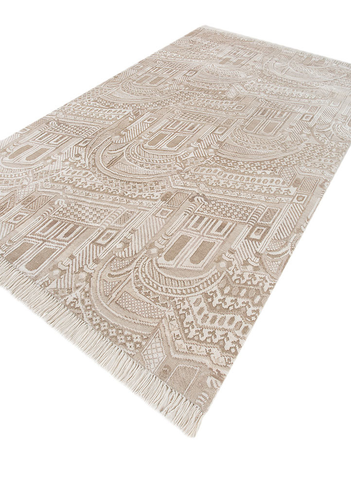 khidki ivory wool and bamboo silk hand knotted Rug - FoldShot khidki ivory wool and bamboo silk hand knotted Rug - FoldShot