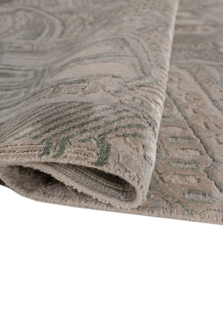 khidki beige and brown wool and bamboo silk hand knotted Rug - FoldShot