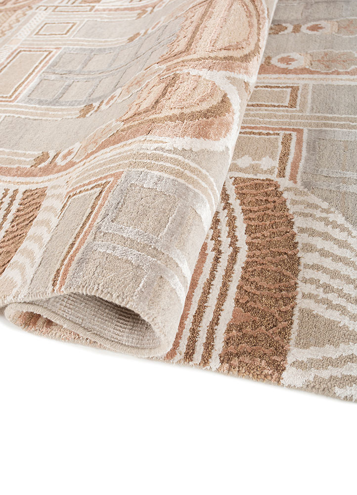 khidki ivory wool and bamboo silk hand knotted Rug - FoldShot