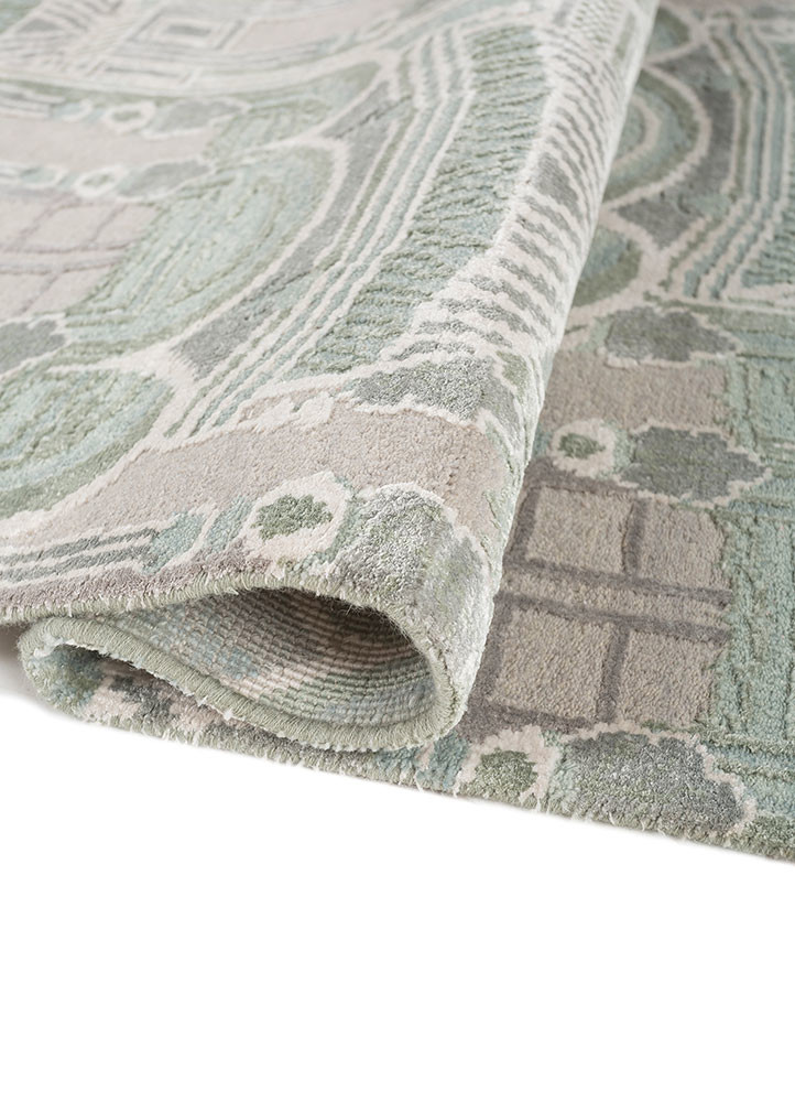 khidki ivory wool and bamboo silk hand knotted Rug - FoldShot khidki ivory wool and bamboo silk hand knotted Rug - FoldShot