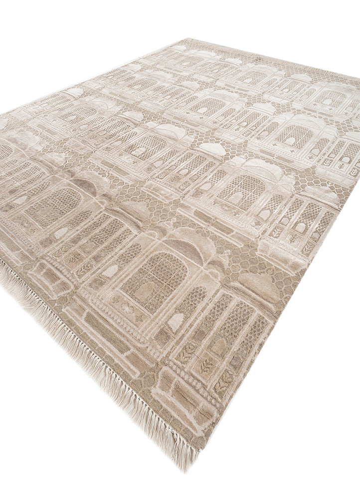 khidki ivory wool and bamboo silk hand knotted Rug - FoldShot khidki ivory wool and bamboo silk hand knotted Rug - FoldShot