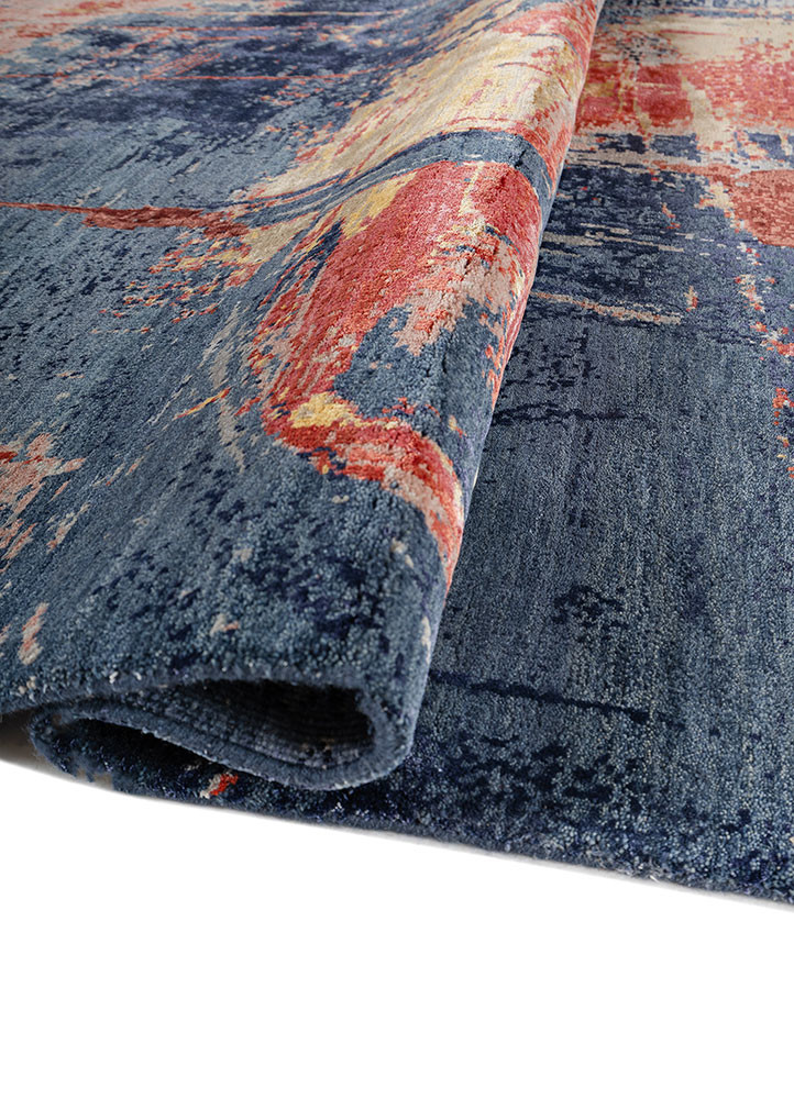 uvenuti blue wool and bamboo silk hand knotted Rug - FoldShot