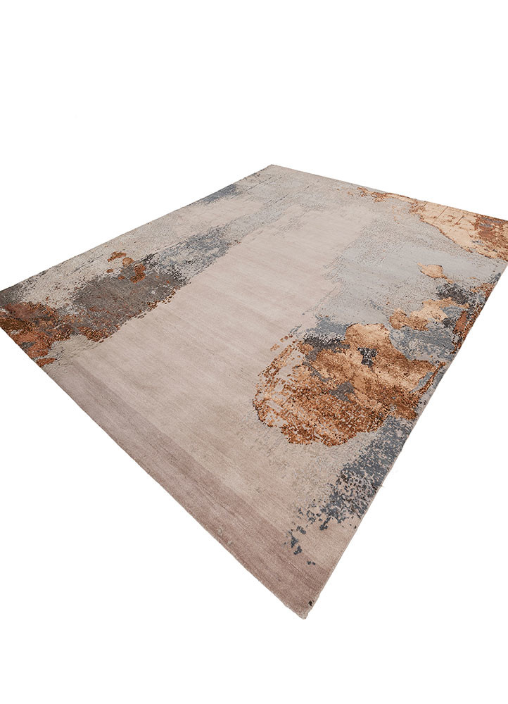 entropy pink and purple wool and bamboo silk hand knotted Rug - FoldShot