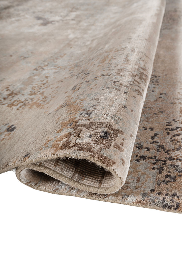 uvenuti beige and brown wool and bamboo silk hand knotted Rug - FoldShot