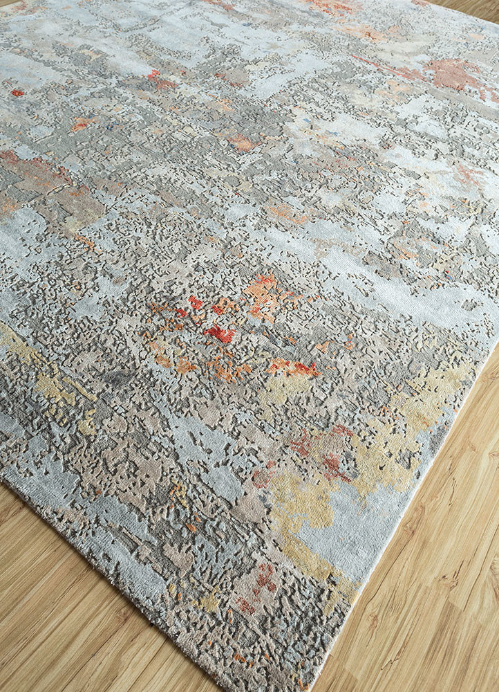 uvenuti blue wool and bamboo silk hand knotted Rug - FoldShot uvenuti blue wool and bamboo silk hand knotted Rug - FoldShot