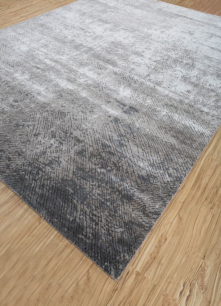 entropy grey and black wool and bamboo silk hand knotted Rug - FoldShot entropy grey and black wool and bamboo silk hand knotted Rug - FoldShot