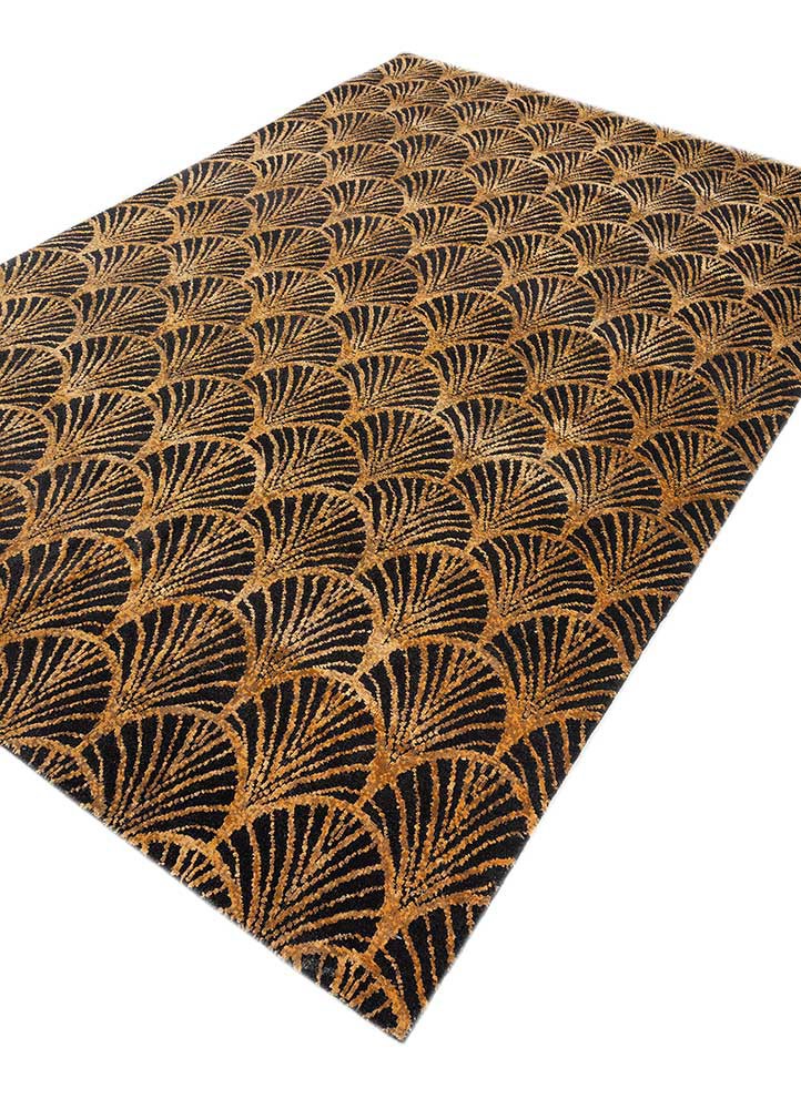 azalea grey and black wool and bamboo silk hand knotted Rug - FoldShot