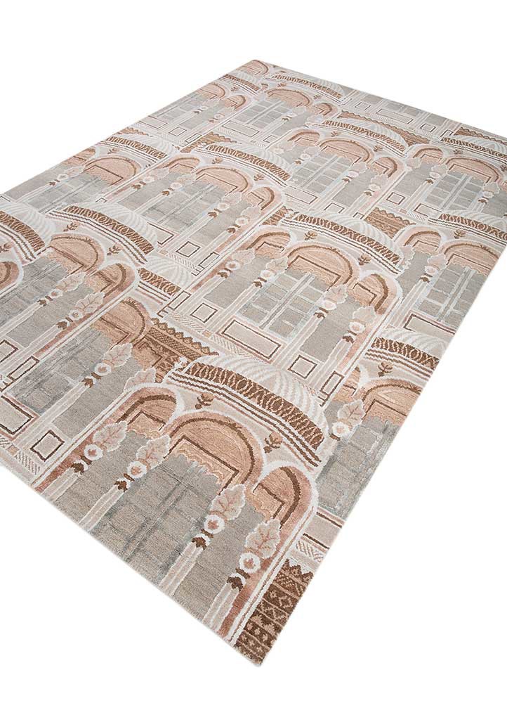 khidki ivory wool and bamboo silk hand knotted Rug - FoldShot khidki ivory wool and bamboo silk hand knotted Rug - FoldShot