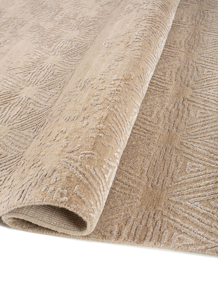 entropy beige and brown wool and bamboo silk hand knotted Rug - FoldShot