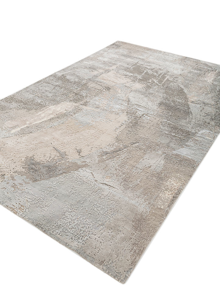 uvenuti grey and black wool and bamboo silk hand knotted Rug - FoldShot uvenuti grey and black wool and bamboo silk hand knotted Rug - FoldShot