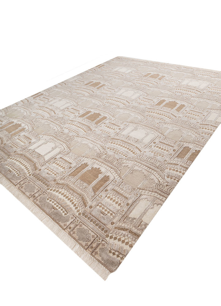 khidki ivory wool and bamboo silk hand knotted Rug - FoldShot khidki ivory wool and bamboo silk hand knotted Rug - FoldShot