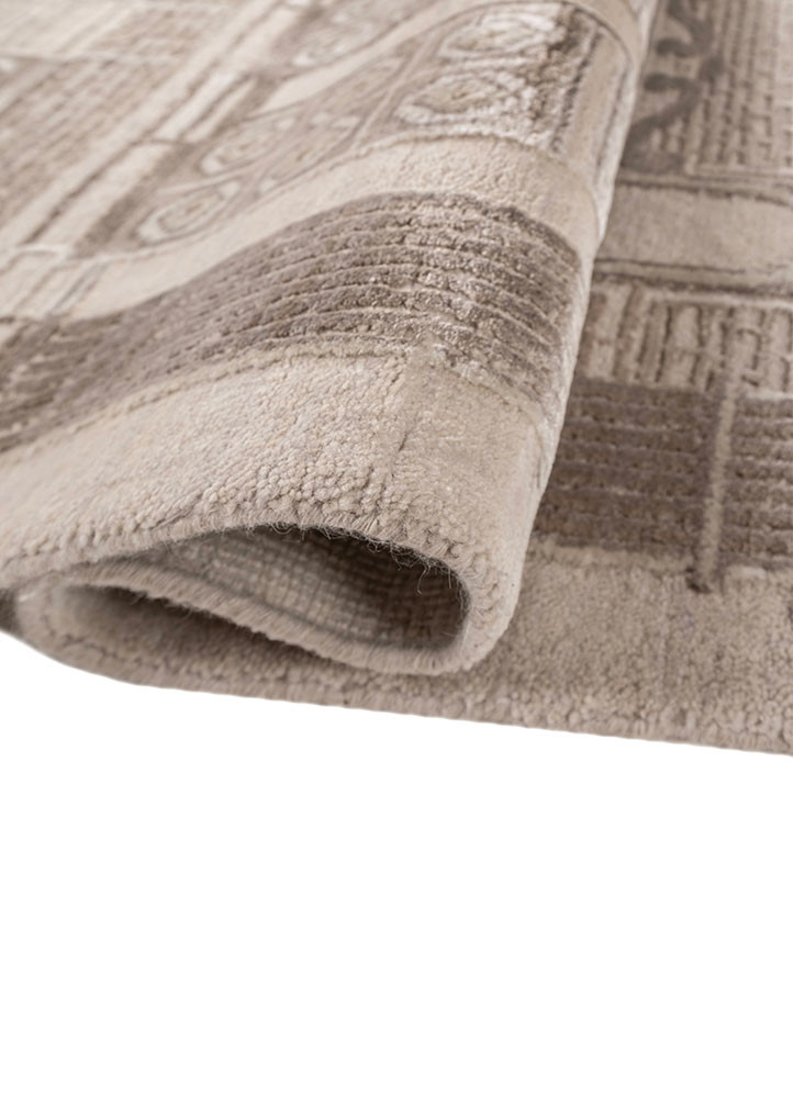 khidki ivory wool and bamboo silk hand knotted Rug - FoldShot