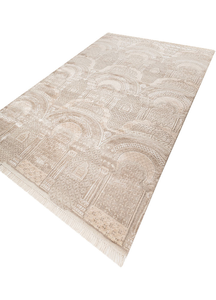 khidki ivory wool and bamboo silk hand knotted Rug - FoldShot khidki ivory wool and bamboo silk hand knotted Rug - FoldShot
