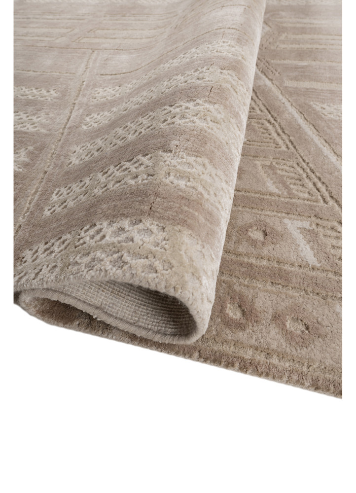 khidki beige and brown wool and bamboo silk hand knotted Rug - FoldShot