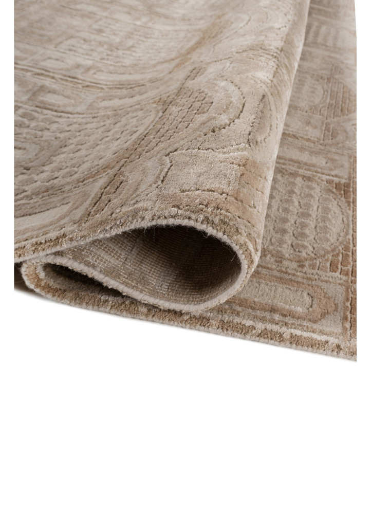 khidki beige and brown wool and bamboo silk hand knotted Rug - FoldShot