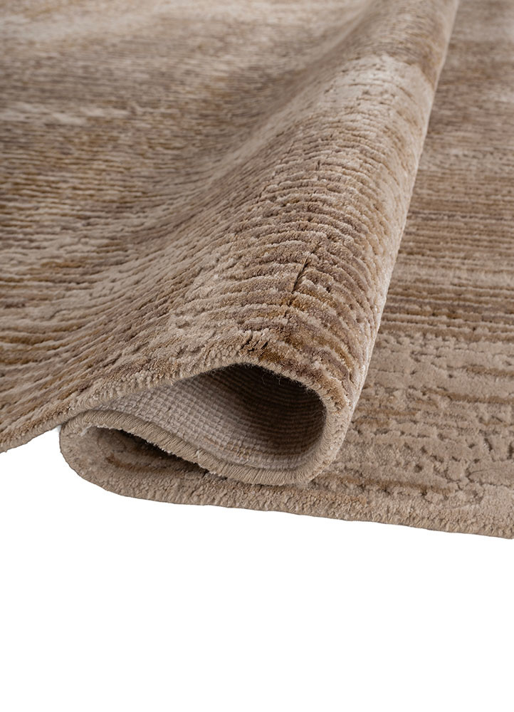 entropy beige and brown wool and bamboo silk hand knotted Rug - FoldShot