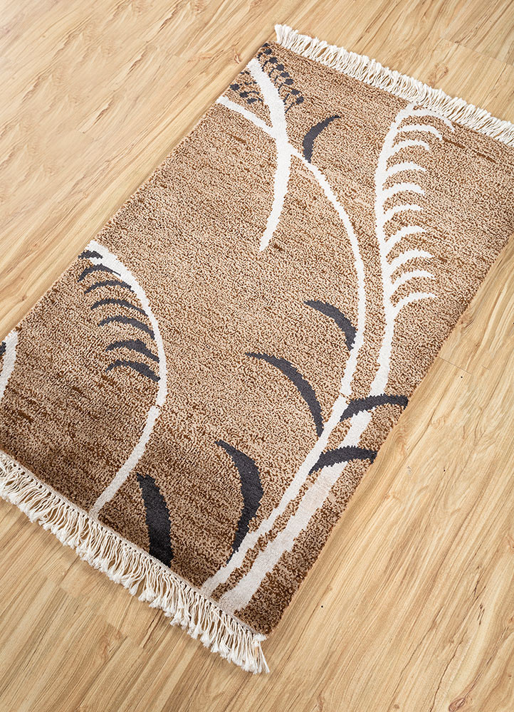 pansy beige and brown wool and bamboo silk hand knotted Rug - FoldShot