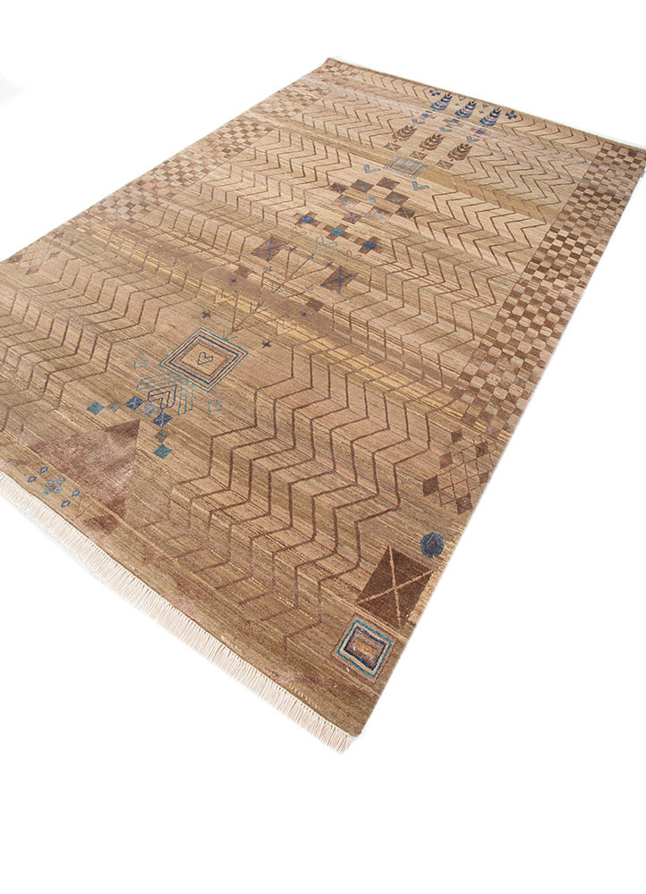 manchaha beige and brown wool and silk hand knotted Rug - FoldShot manchaha beige and brown wool and silk hand knotted Rug - FoldShot