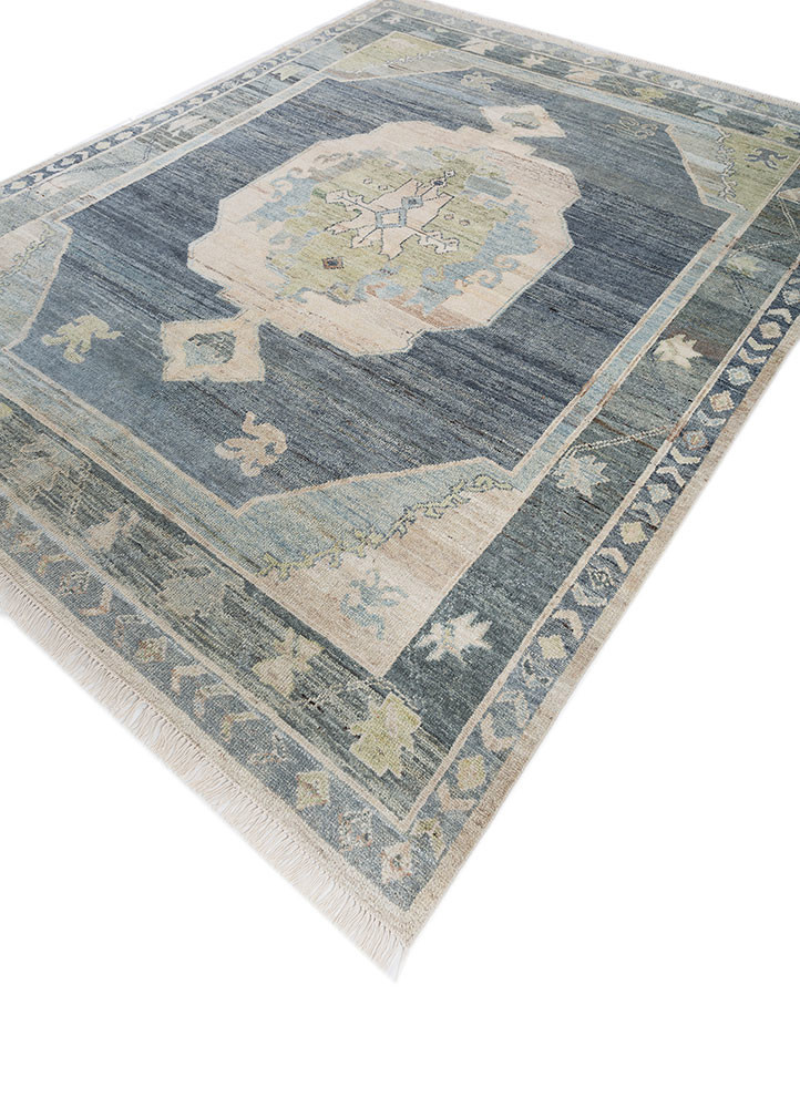 thyme blue afghan wool hand knotted Rug - FoldShot thyme blue afghan wool hand knotted Rug - FoldShot