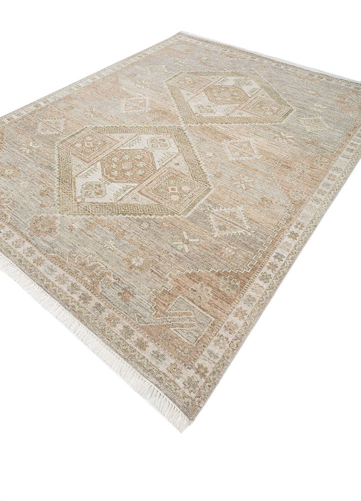 erbe beige and brown wool hand knotted Rug - FoldShot erbe beige and brown wool hand knotted Rug - FoldShot