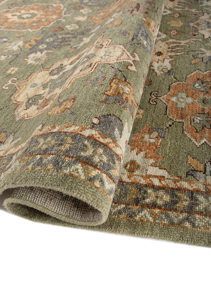 savana green wool hand knotted Rug - FoldShot